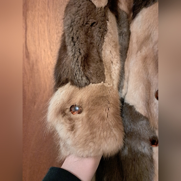 Muskrat multi-coloured long winter coat, Genuine fur, size Small - Picture 7 of 15